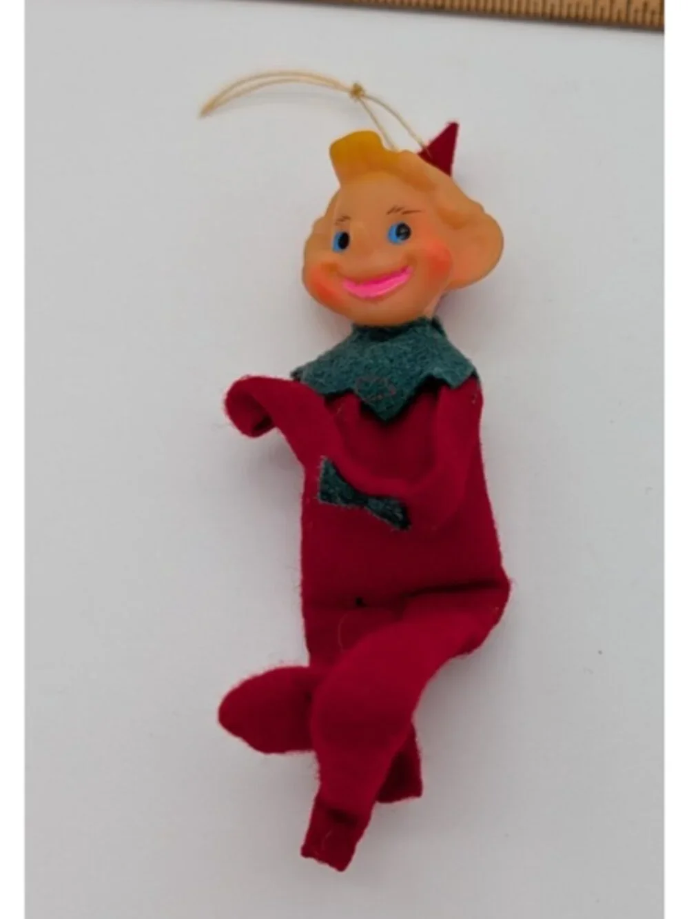 Vintage Japan Pixie Elf Knee Hugger Felt Ornament Christmas MCM 4.5